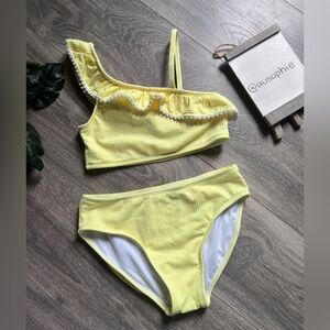 Cat & Jack Sassy In Seersucker Asymmetrical Ruffle Top Bikini. Size 14